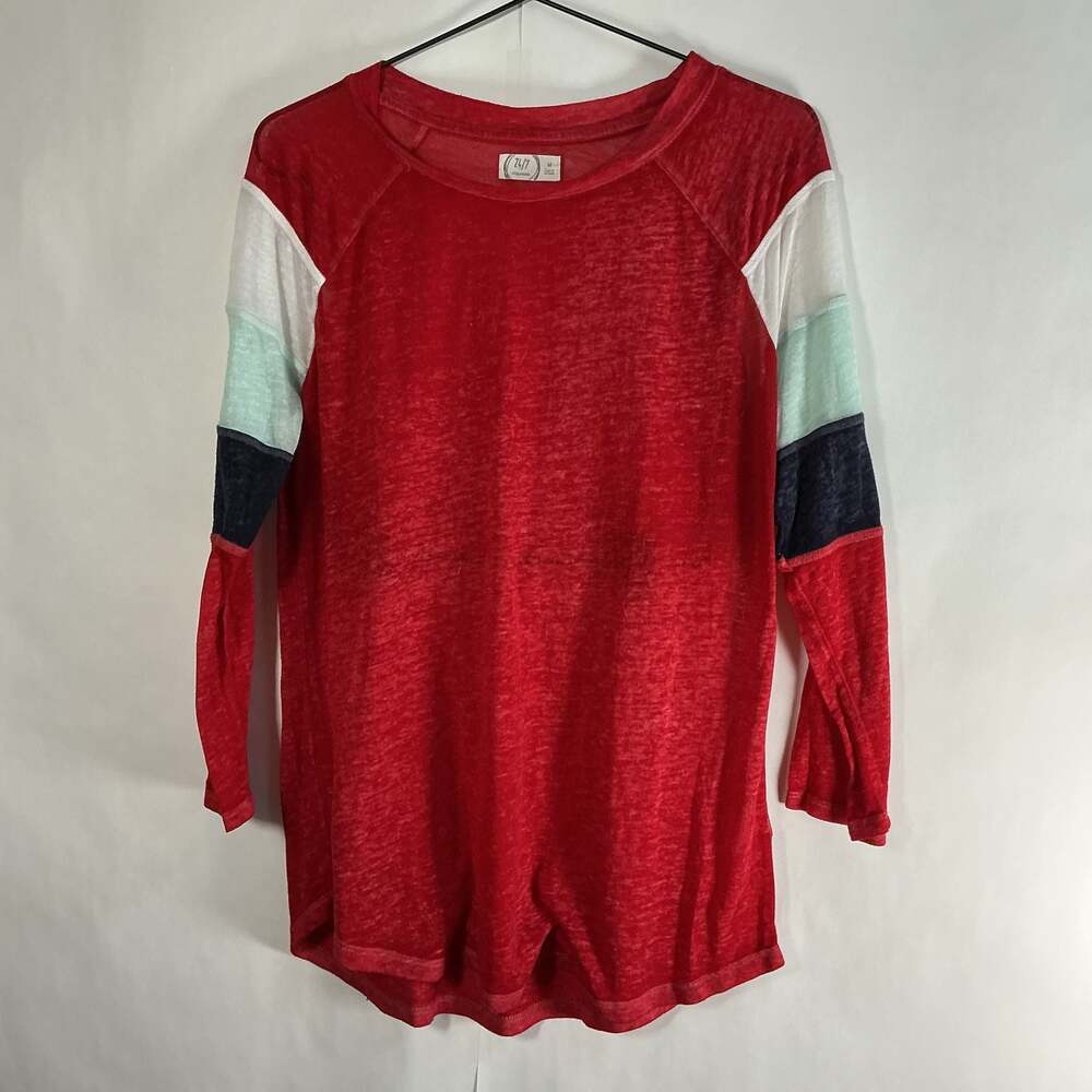 Maurices 24/7 Bright Cherry Striped Baseball Tee Size M